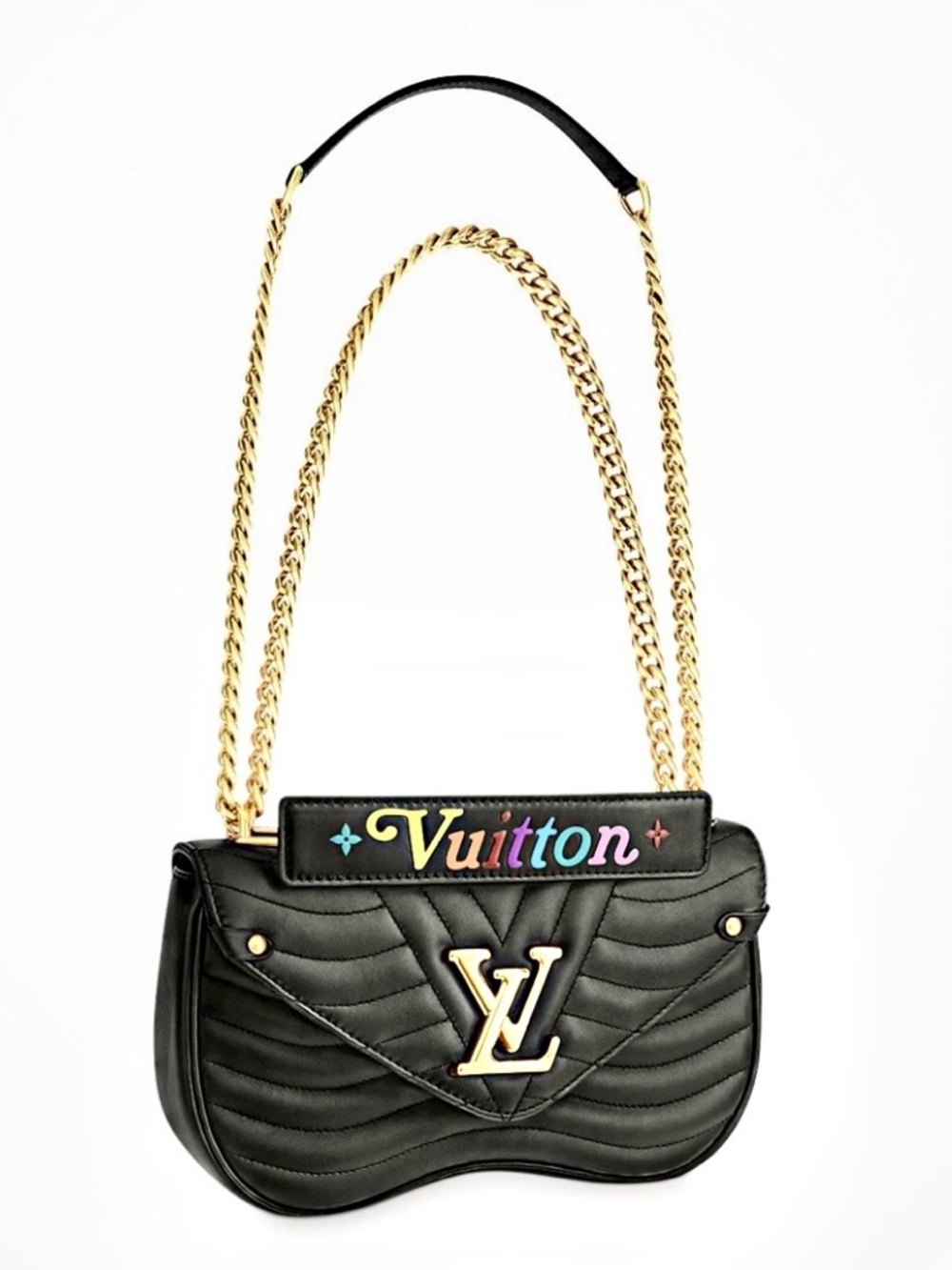 Louis Vuitton Black Leather, New Wave, Double Chain Strap Handbag/NEW! NIB!!! - Picture 2 of 10